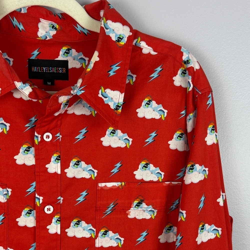 Hayley Elsaesser Cotton Cloud Lightning Unicorn Print Button Down Med Red Shirt - Picture 8 of 13